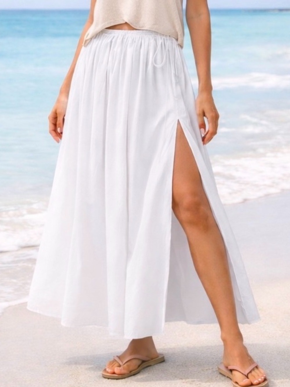 White Maxi Skirt with Side Slit